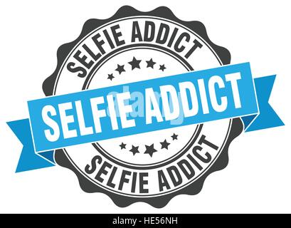 Selfie addict timbro. segno. La guarnizione Illustrazione Vettoriale