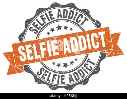 Selfie addict timbro. segno. La guarnizione Illustrazione Vettoriale