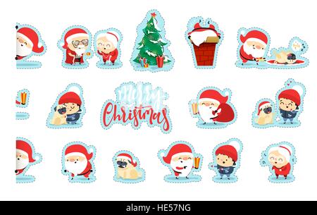 Bizzarre Babbo Natale divertenti personaggi in stile appartamento. Illustrazione Vettoriale