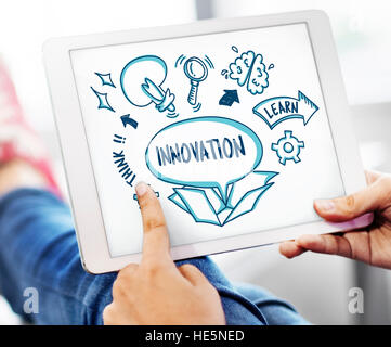 Le idee al di fuori del box schizzo di brainstorming Concept Foto Stock