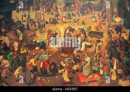 Fiammingo pittura rinascimentale (1567) raffigurante la lotta tra il Carnevale e la Quaresima di Pieter Bruegel il Vecchio. Foto Stock