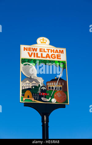 Segno di villaggio, New Eltham, un sobborgo di sud-est di Londra, Regno Unito Foto Stock