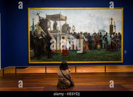 Donna seduta davanti della pittura, il Palacio de la Aduana, Museo di Malaga, Andalusia, Spagna. Foto Stock