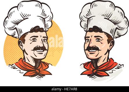 Felice mustached chef nella HAT. Illustrazione Vettoriale Illustrazione Vettoriale