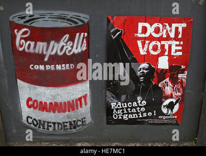 Dont votare la fiducia della comunità,educare,agitare,organizzare,Belfast Garfield St City Centre, Irlanda del Nord, Regno Unito Foto Stock