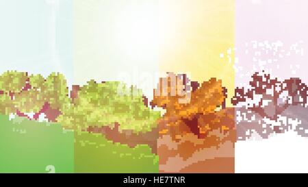 Four Seasons banner con alberi di astratta su sfondo di foresta - Illustrazione Vettoriale Illustrazione Vettoriale