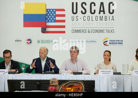 Stati Uniti Vice presidente Joe Biden parla al Regno State-Colombia Commercio e colloqui economici durante gli Stati Uniti-Colombia Consiglio Consultivo Riunione Dicembre 2, 2016 a Cartagena, Colombia. Foto Stock