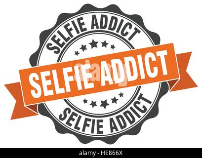 Selfie addict timbro. segno. La guarnizione Illustrazione Vettoriale