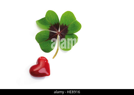 Quadrifogli e cuore Foto Stock