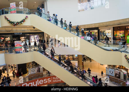 La Folla di last minute shoppers pack il Queens Center Mall nel quartiere di Queens a New York sulla cosiddetta Super Sabato, Dicembre 17, 2016. Perché la vigilia di Natale e Hanukah sia caduta su Sabato questa è stata l'ultima giornata di sabato shopping prima della vacanza. (© Richard B. Levine) Foto Stock