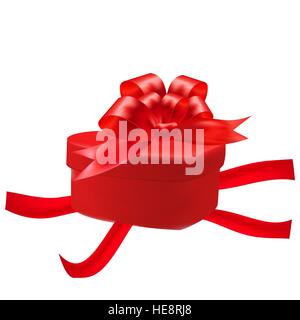Confezione regalo a forma di cuore con un fiocco rosso su sfondo bianco. Red Ribbon. illustrazione Illustrazione Vettoriale