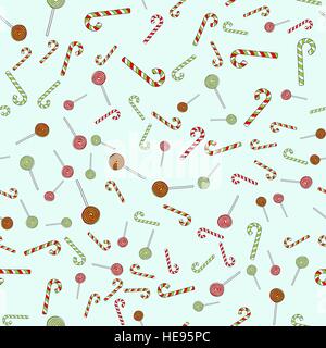Disegnata a mano di natale del vettore di lecca-lecca pattern senza giunture Illustrazione Vettoriale
