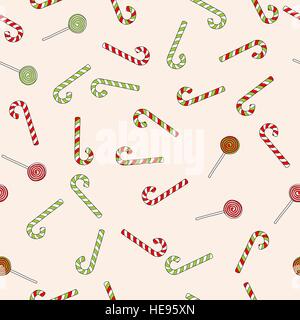 Disegnata a mano di natale del vettore di lecca-lecca pattern senza giunture Illustrazione Vettoriale