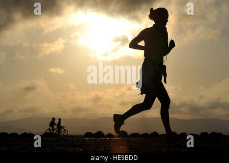 Un runner fa il suo modo attraverso il Grand Bara deserto durante l annuale Grand Bara 15K gara dic. 17, 2015 a Gibuti. Più di 1.500 membri del servizio e dei civili in rappresentanza di Francia, Gibuti, Stati Uniti, Giappone, Germania e di altri paesi hanno partecipato alla gara. Tech. Sgt. Dan DeCook) Foto Stock