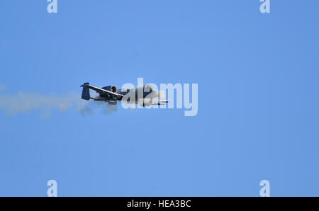 Un A-10 Thunderbolt II partecipa a un fuoco vivo esercitare sulla Fort Polk, La., gen. 16, 2015. L'A-10 incendi il GAU-8/A 30 mm cannon, in grado di sparare a 3.900 giri al minuto, ed è utilizzato per fornire le unità di terra con aria vicino di supporto ed è anche utilizzato per sconfiggere una vasta gamma di obiettivi, comprese le cisterne. Airman 1. Classe Mozer O. Da Cunha) Foto Stock