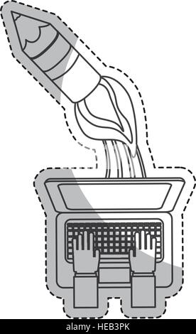 Computer portatile con matita icona di lancio su sfondo bianco. start-up concetto. illustrazione vettoriale Illustrazione Vettoriale