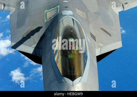 Un F-22 Raptor dalle Hawaii Air National Guard conduce la formazione oltre il Pacifico vicino l'isola hawaiana di Oahu, Marzo 22, 2012. I rapaci sono assegnati alla 199th Fighter Squadron, HIANG e xix FS, xv ala, Base comune Harbor-Hickam perla. Foto Stock