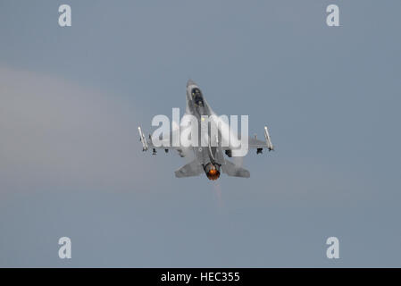 Un U.S. Air Force F-16D Fighting Falcon, pilotato da Col. John R. DiDonna, Wing Commander della 177th Fighter Wing del New Jersey Air National Guard, decolla in afterburner con il Brig. Gen. Robert C. Bolton nel sedile posteriore per il suo "fini" di volo all'Atlantic City Air National Guard base nel porto di uovo Township, NJ su agosto 16, 2016. (U.S. Air Force foto di Master Sgt. Andrew J. Moseley/rilasciato) Foto Stock