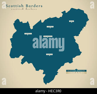 Mappa moderno - Scottish Borders Regno Unito Scozia illustrazione Foto Stock