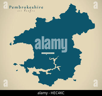 Mappa moderno - Pembrokeshire Wales UK illustrazione Foto Stock