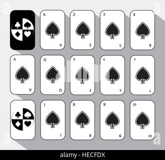 Scheda di poker. Impostare quindici pala bianco. Sfondo bianco. icona illustrazione immagine utilizzata per la stampa, sito web, tessuti, decorazione, design, etc Illustrazione Vettoriale