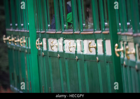 Serrature delle porte vagone del treno della fine del mondo in Ushuaia, Argentina. Foto Stock