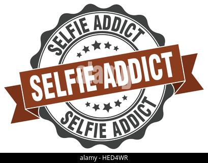 Selfie addict timbro. segno. La guarnizione Illustrazione Vettoriale
