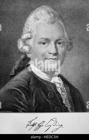 Gotthold Ephraim Lessing, 1729-1781, uno scrittore tedesco, filosofo, drammaturgo, pubblicista e critico d'arte, nella foto è 42 anni, da una xilografia di 1880, digitale migliorata Foto Stock