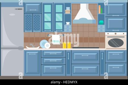 Cucina di vettore scheda interna illustrazione piatta Illustrazione Vettoriale
