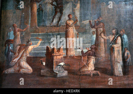 Cerimonia. Culto di Iside. I secolo d.c. Sacerdote dissimulata come Bes esegue una danza rituale. Ercolano. L'Italia. Museo Archeologico Nazionale di Napoli. L'Italia. Foto Stock