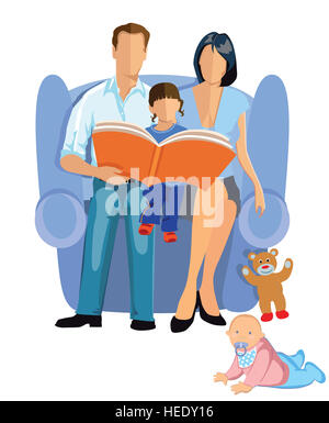 La famiglia felice la lettura di una storia per bambini Foto Stock