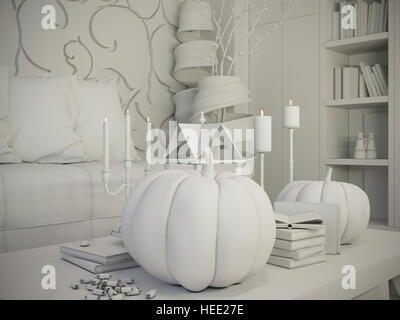 Eseguire il rendering di interior design soggiorno Foto Stock