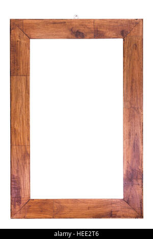 Legno vuota photo frame isolati su sfondo bianco. Decorazione di interni. Salvato con un tracciato di ritaglio Foto Stock