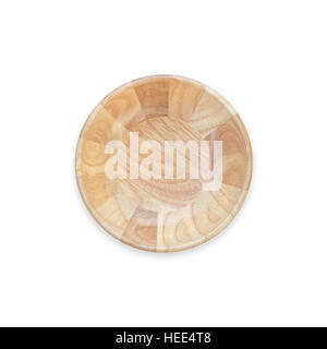 Vista superiore luminoso vuoto ciotola di legno isolato su sfondo bianco. Salvato con un tracciato di ritaglio Foto Stock