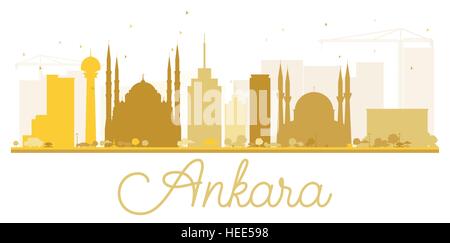 Ankara skyline della città golden silhouette. Illustrazione Vettoriale. Piatto semplice concetto per il turismo presentazione, banner, cartellone o sito web. Business travel Illustrazione Vettoriale