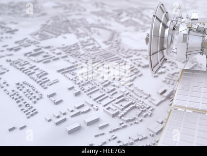 Monitor Satellite una città - il rendering 3D Foto Stock