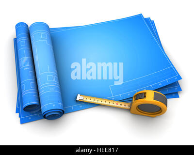 3d illustrazione di laminati blueprint, modello vuoto Foto Stock