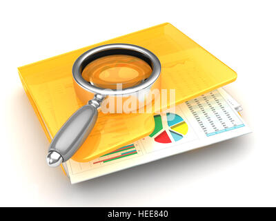 3d illustrazione di ingrandire gflass e nella cartella Documenti di analisi di concetto Foto Stock