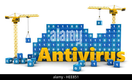 3d illustrazione del codice binario a parete, concetto antivirus Foto Stock