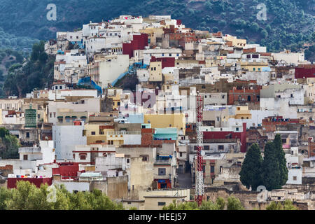Vista sulla città, Moulay Idriss, Marocco Foto Stock