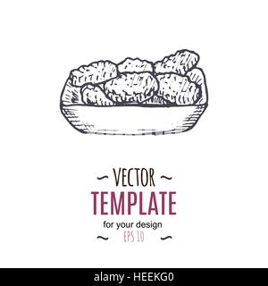 Vettore pepite vintage disegno. Disegnata a mano monocromatico fast food illustrazione. Illustrazione Vettoriale