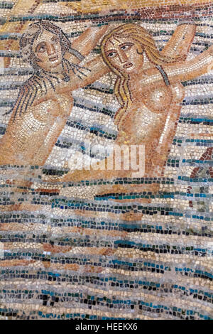 Il viaggio di Venere, mosaico romano da Volubilis, Museo di Arte Marocchina e antichità, Tangeri, Marocco Foto Stock