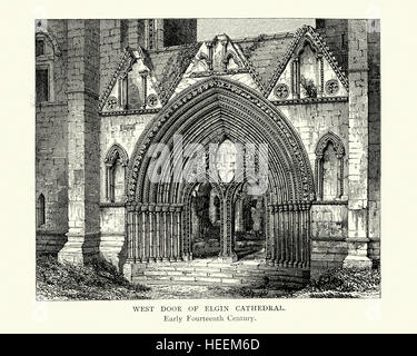 Porta Occidentale di Elgin Cathedral una storica rovina gotica a Elgin, murene, a nord-est della Scozia. Foto Stock