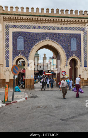 Bab Bou Jeloud gate, Fes, Marocco Foto Stock