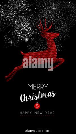 Felice Anno Nuovo 2017 renne rosso illustrazione in stile mosaico. Ideale per vacanze o carta di invito alla festa. EPS10 vettore. Illustrazione Vettoriale