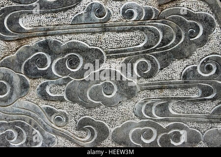 Scultura in pietra di nuvole, Taierzhuang antica Città, Provincia dello Shandong, Cina Foto Stock