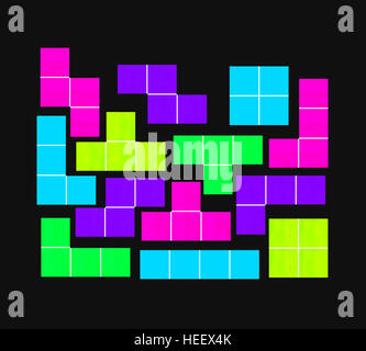 Gioco Tetris su sfondo nero - forme geometriche - Gioco di puzzle Foto Stock