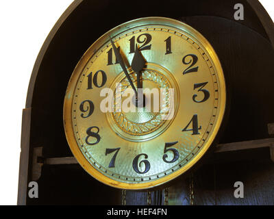 Close-up del clock retrò al nuovo anno di mezzanotte Foto Stock