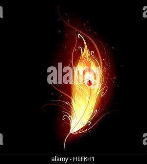 Artisticamente disegnato, flaming phoenix giù su uno sfondo nero. Illustrazione Vettoriale