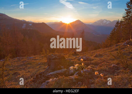 Austria, Tirolo, Thiersee (paese), il tramonto sul Kalaalm (ALP) Foto Stock